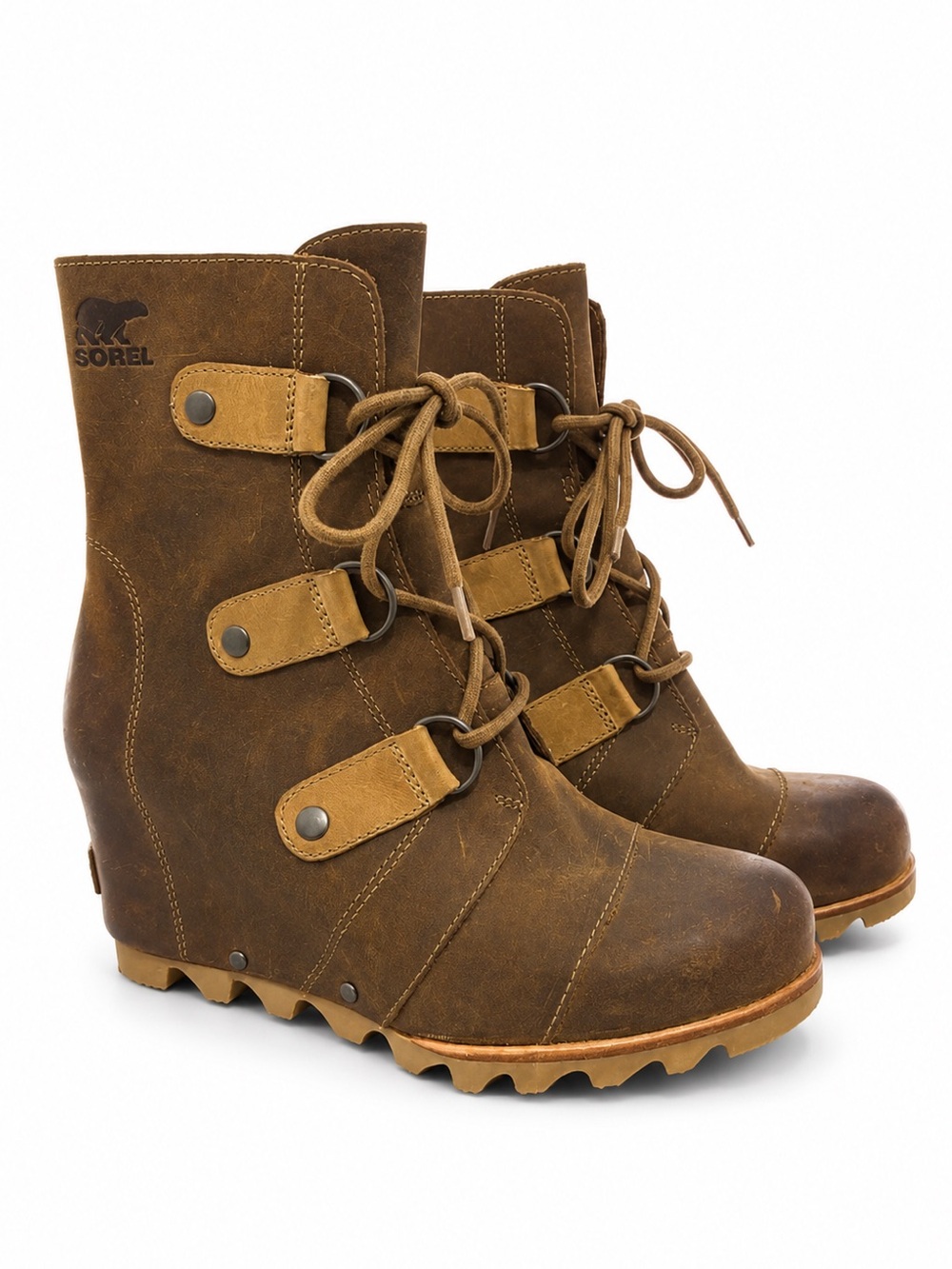 Sorel Joan of Arctic Wedge Mid Boots Dark Fog Waterproof Leather 7.5 NWOB